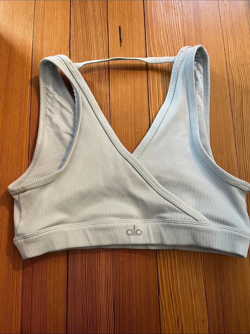Alo Yoga light blue sports bra